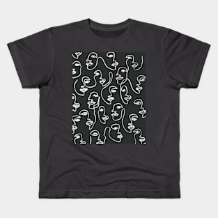 Face one line art pattern in black background Kids T-Shirt